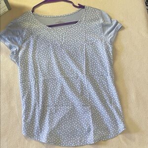 029-Ann Taylor Factory Light Blue Polka Dot Tee